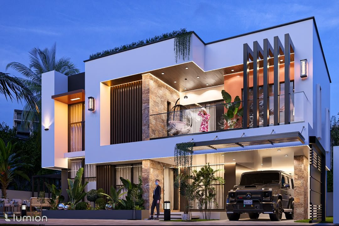 Résidence moderne construite par Kebeya Group, vue de nuit